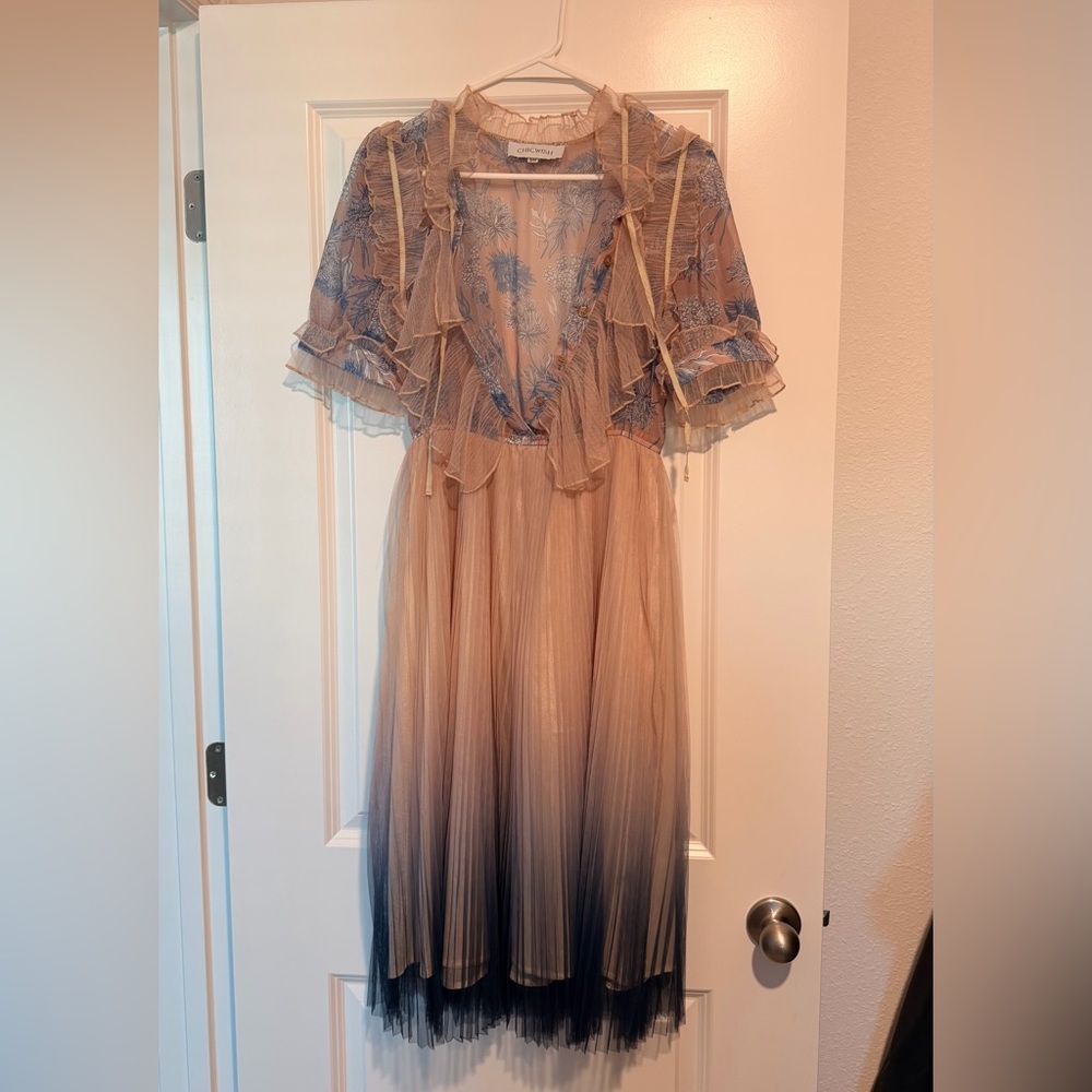 Chicwish Blue and Tan Midi Dress